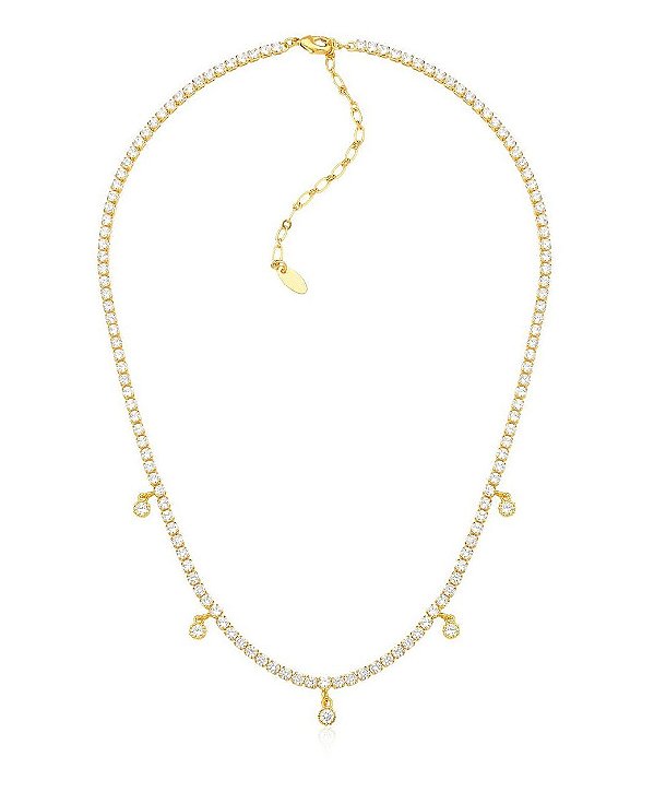 COLAR RIVIERA COM PINGENTES REDONDOS CRISTAIS BANHADO A OURO