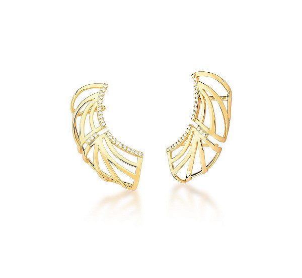BRINCO EAR CUFF LISO COM ZIRCÔNIAS CRAVEJADAS BANHADA A OURO