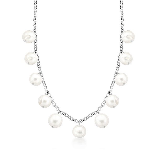 COLAR COM ONZE PÉROLAS DE ÁGUA DOCE BANHADO A RÓDIO BRANCO