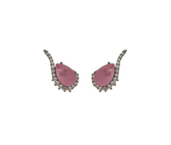 BRINCO EAR CUFF GOTA LIGHT PINK FUSION BANHADO A RÓDIO NEGRO