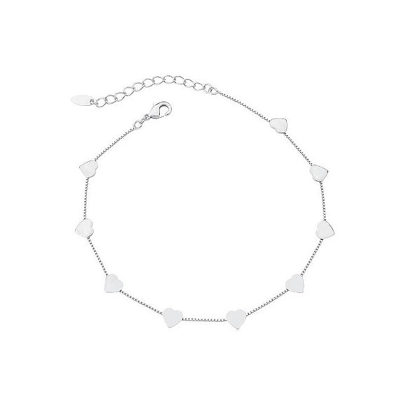 TORNOZELEIRA COM CORAÇÕES LISOS BANHADA A RÓDIO