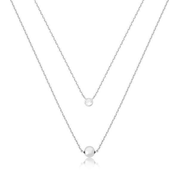 COLAR DUPLO PONTO DE LUZ E ESFERA BANHADO A RÓDIO