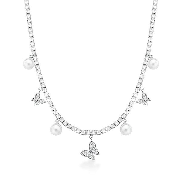 COLAR RIVIERA COM PINGENTES BANHADO A RÓDIO BRANCO