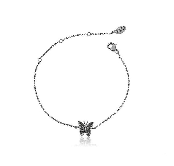 PULSEIRA COM PINGENTE BORBOLETA CRAVEJADA BANHADO A RÓDIO NEGRO