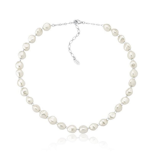 CHOKER EM PÉROLAS BARROCAS BANHADA A RÓDIO BRANCO