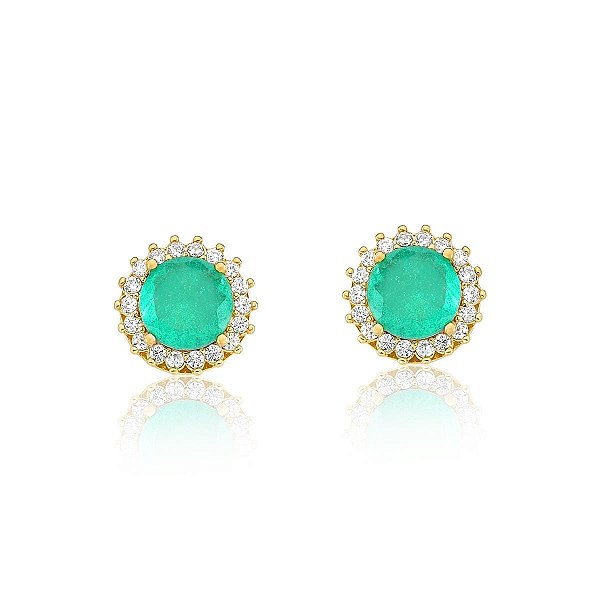 BRINCO REDONDO TURMALINA VERDE FUSION BANHADO A OURO