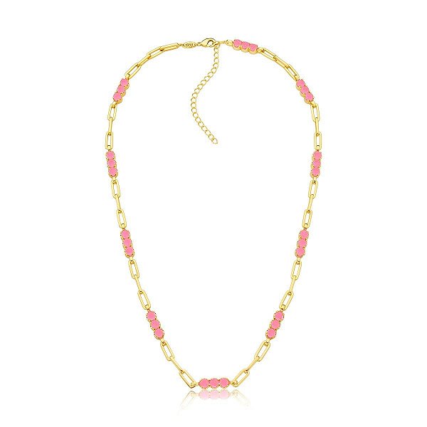 COLAR ELOS COM PONTOS LIGHT PINK FUSION BANHADO A OURO