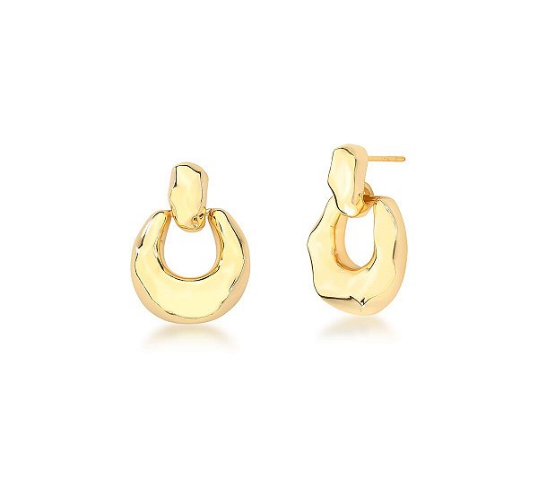 BRINCO PÊNDULO ORGÂNICO LISO TRABALHADO BANHADA A OURO