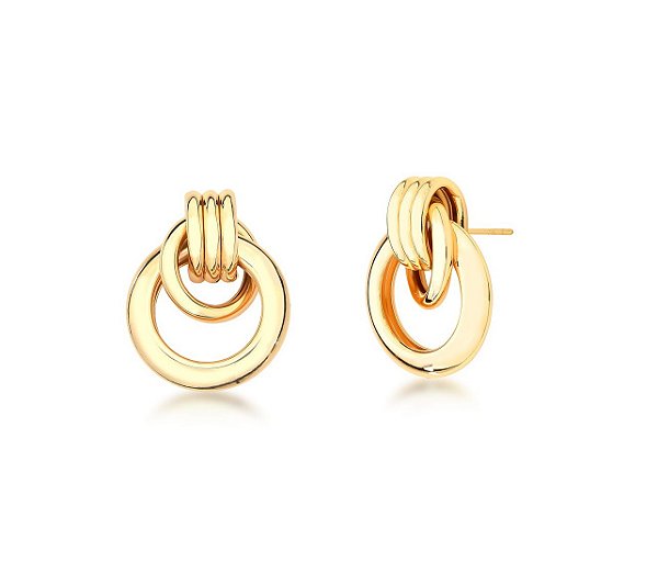 BRINCO COM DOIS CÍRCULOS VAZADOS LISOS BANHADA A OURO