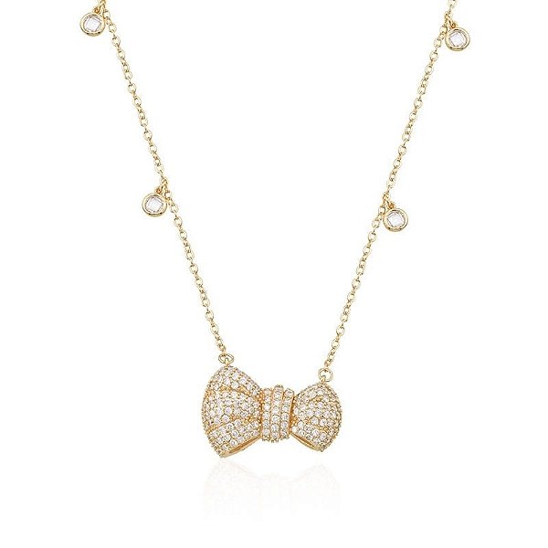 COLAR COM LAÇO CRAVEJADO E PONTOS DE LUZ BANHADO A OURO