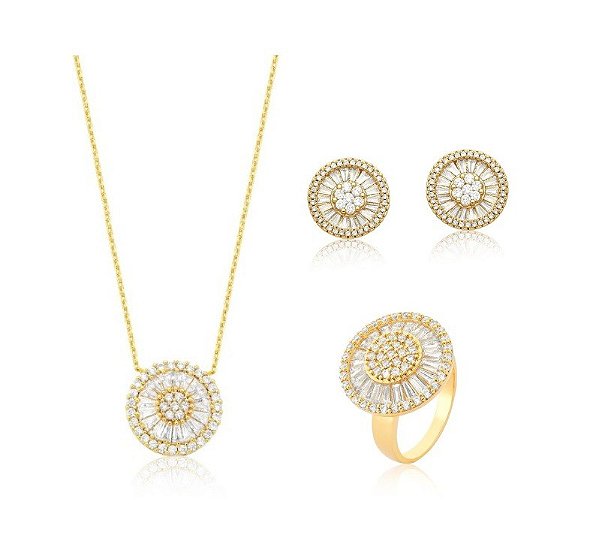 CONJUNTO COMPLETO PIZZA CRAVEJADO BANHADO A OURO