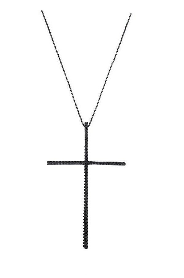 COLAR COM CRUCIFIXO CRAVEJADO BANHADO A RÓDIO NEGRO