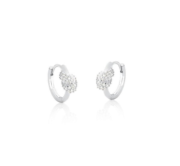 ARGOLA LISA COM NÓ CRAVEJADO BANHADO A RÓDIO BRANCO