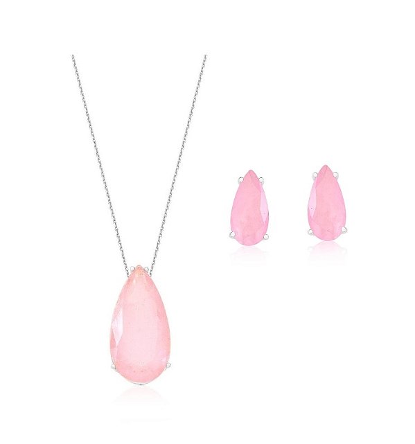 CONJUNTO GOTA LIGHT PINK FUSION BANHADO A RÓDIO BRANCO