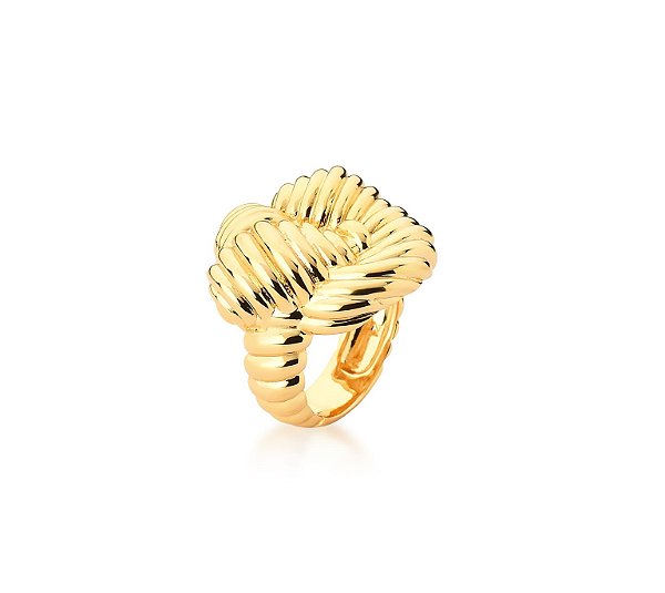 ANEL TRANÇADO E LISO BANHADO A OURO