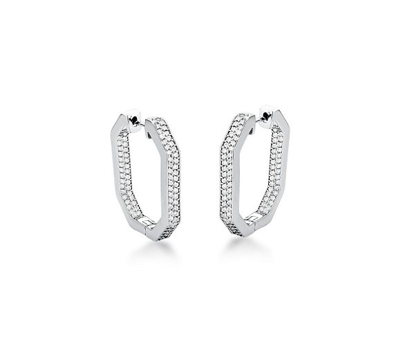 ARGOLA HEXAGONAL COM CRAVAÇÃO INTERNA E EXTERNA BANHADA A RÓDIO BRANCO