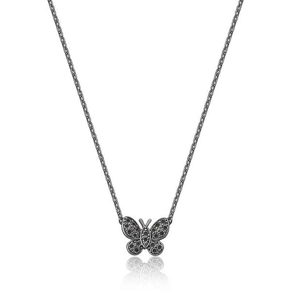 COLAR MINI BORBOLETA CRAVEJADO BANHADO A RÓDIO NEGRO