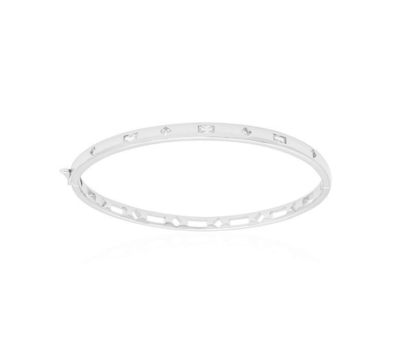 BRACELETE COM CRAVAÇÃO FRONTAL GEOMÉTRICA BANHADO A RÓDIO BRANCO