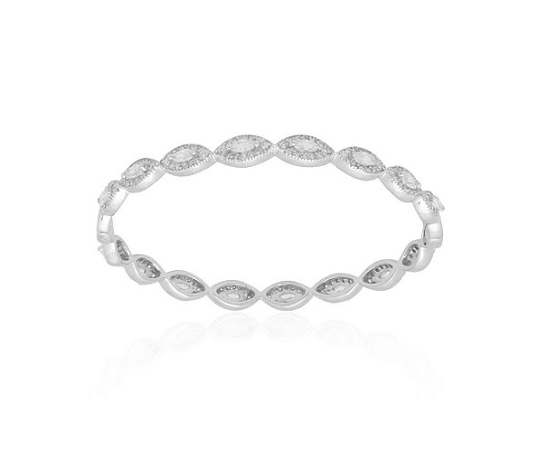 BRACELETE COM CRAVAÇÃO NAVETE BANHADO A RÓDIO BRANCO