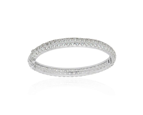 BRACELETE COM TRÊS FILEIRAS DE ZIRCÔNIAS AQUAMARINE BANHADO A RÓDIO BRANCO