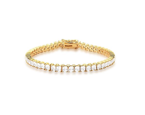 PULSEIRA RIVIERA COM ZIRCÔNIAS QUADRADAS BANHADA A OURO
