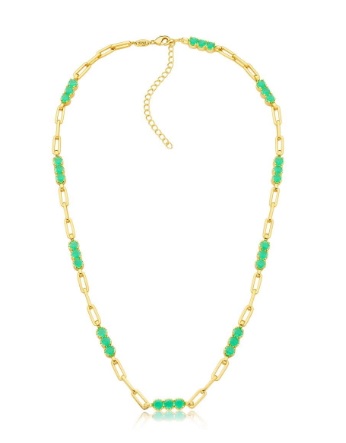 COLAR ELOS COM PONTOS BERILO VERDE FUSION BANHADO A OURO