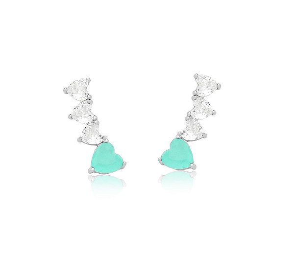 BRINCO EAR CUFF CORAÇÕES BANHADO A RÓDIO BRANCO