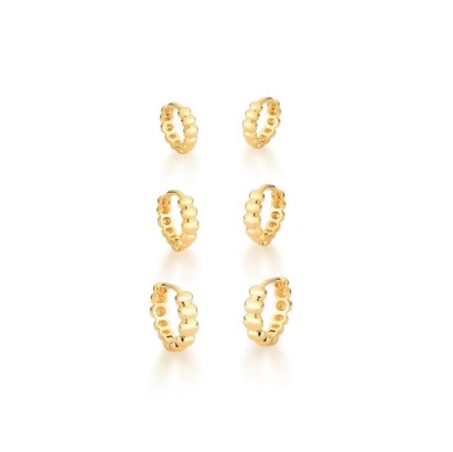 TRIO DE ARGOLAS BOLINHAS LISAS BANHADO A OURO