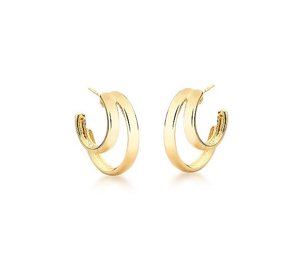 MEIA ARGOLA DUPLA LISA BANHADA A OURO