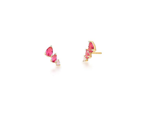 EAR CUFF MINI COM GOTAS EM DEGRADÊ ROSA BANHADO A OURO