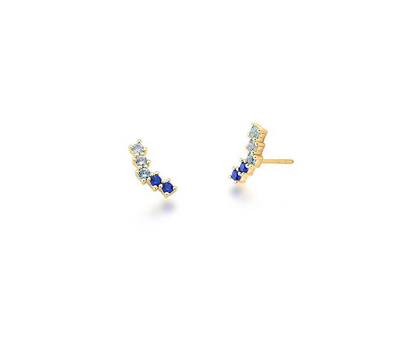 EAR CUFF MINI COM PEDRAS EM DEGRADÊ AZUL BANHADO A OURO