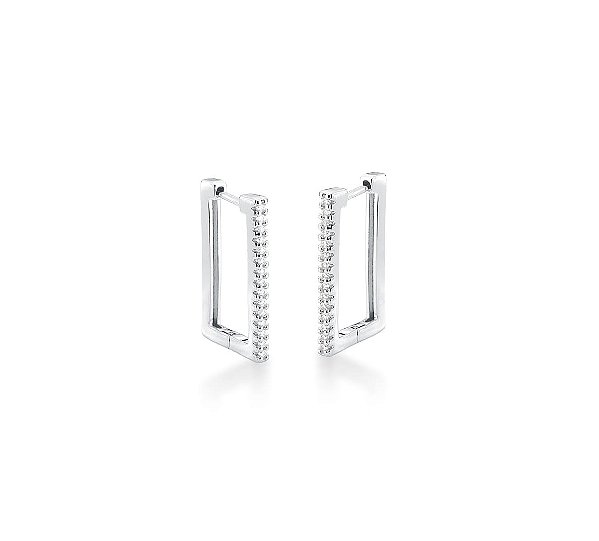 ARGOLA RETANGULAR COM CRAVAÇÃO FRONTAL CRISTAL BANHADA A RÓDIO BRANCO