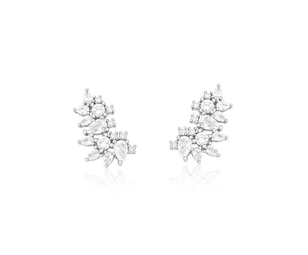 BRINCO MINI EAR CUFF GOTAS CRISTAIS BANHADO A RÓDIO BRANCO
