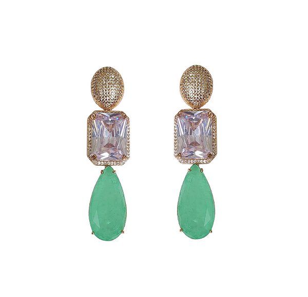 BRINCO MAXI COM GOTA ESMERALDA COLOMBIANA BANHADO A OURO