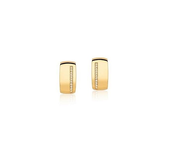 BRINCO RETANGULAR COM UMA FILEIRA DE ZIRCÔNIAS BANHADO A OURO
