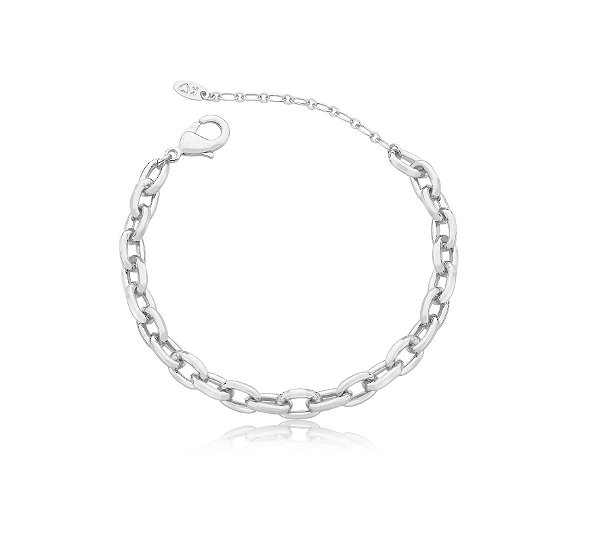 PULSEIRA COM ELOS OVAIS LISOS BANHADA A RÓDIO BRANCO