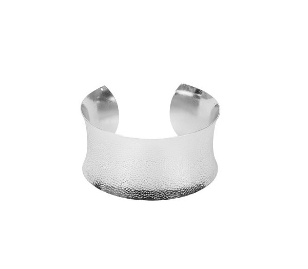 BRACELETE LARGO CURVO TRABALHADO BANHADO A RPODIO BRANCO