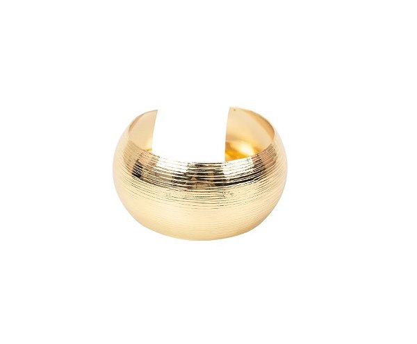 BRACELETE LARGO REDONDO RISCADO BANHADO A OURO