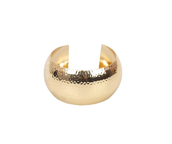 BRACELETE LARGO REDONDO TRABALHADO BANHADO A OURO