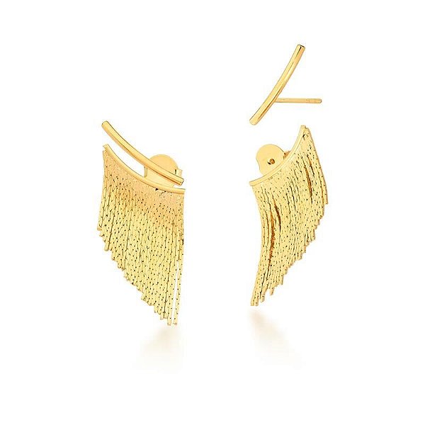 BRINCO EAR JACKET DE FRANJA BANHADO A OURO