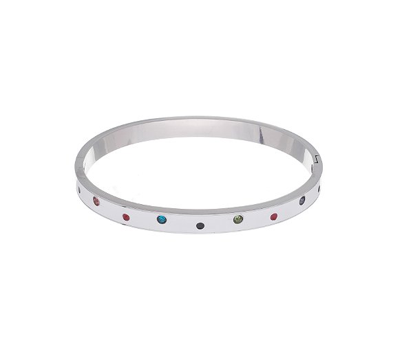BRACELETE ESMALTADO COM PONTOS COLORIDOS EM AÇO