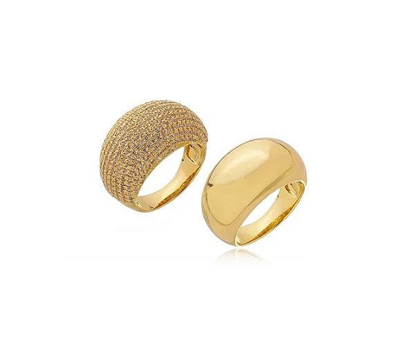 ANEL DUPLO COM PEÇA CRAVEJADA BANHADO A OURO