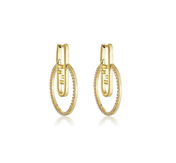 ARGOLA COM ESFERA LATERAL CRAVEJADA BANHADO A OURO