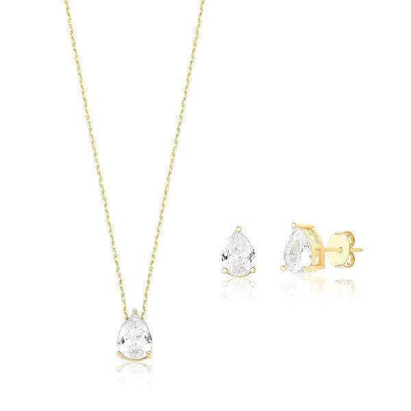 CONJUNTO GOTA CRISTAL BANHADO A OURO