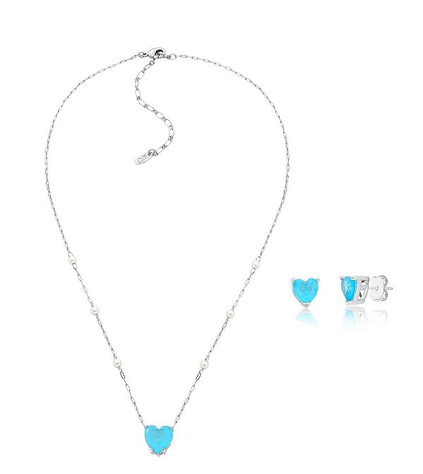 CONJUNTO CORAÇÃO AZUL CAPRI FUSION BANHADO A RÓDIO
