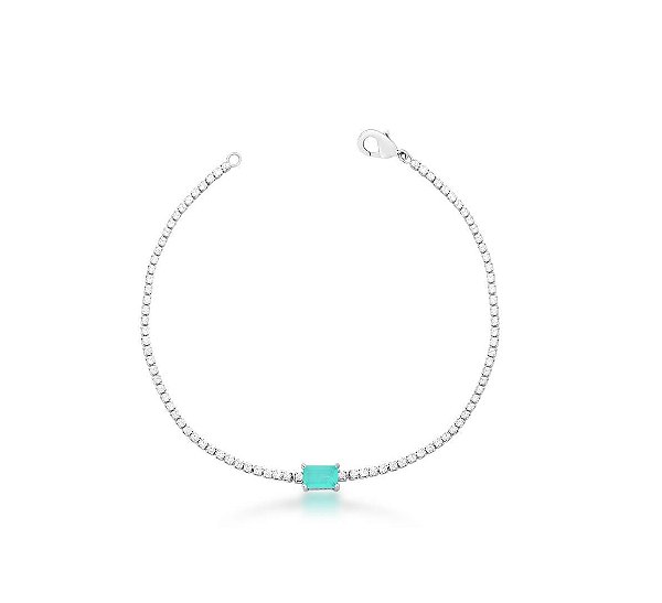 PULSEIRA RIVIERA COM PEDRA RETANGULAR TURMALINA FUSION BANHADA A RÓDIO