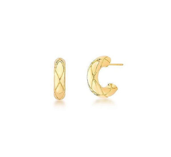 MEIA ARGOLA TRABALHADA LISA BANHADA A OURO