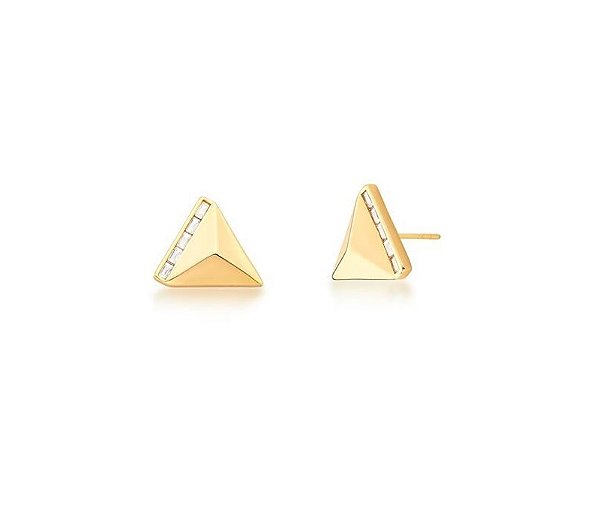 BRINCO TRIANGULAR LISO COM CRAVAÇÃO LATERAL BANHADO A OURO