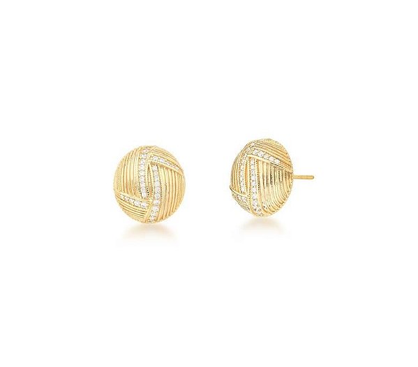 BRINCO OVAL ABAULADO E CRAVEJADO BANHADO A OURO