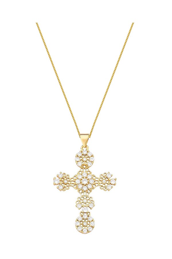COLAR CRUCIFIXO CRAVEJADO BANHADO A OURO